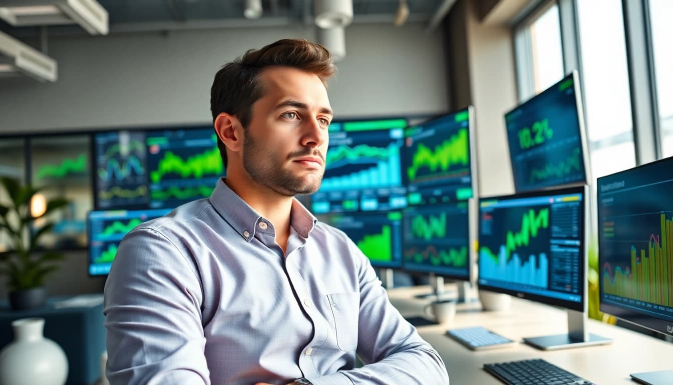 Online Marketing Strategien verbessern mit digitalen Analysen in einem modernen Büro.