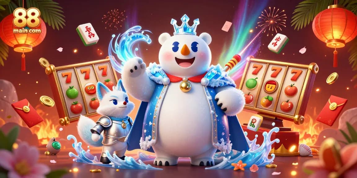 Terlibat dalam permainan mendebarkan di 88main com dengan gulungan slot yang cerah dan suasana kasino yang menarik.