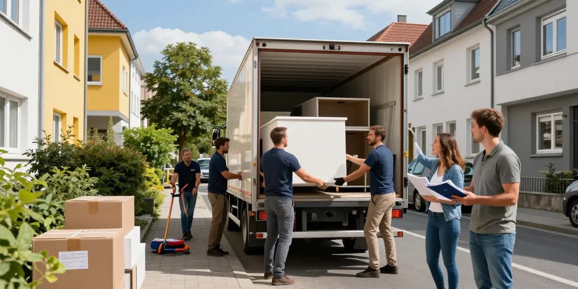 Professionelle Umzugsunternehmen Darmstadt laden Möbel in modernen Umzugswagen