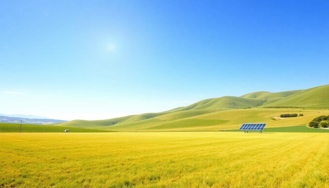 Freifläche verpachten für Solarparks mit ungenutztem Land in sonniger Landschaft.