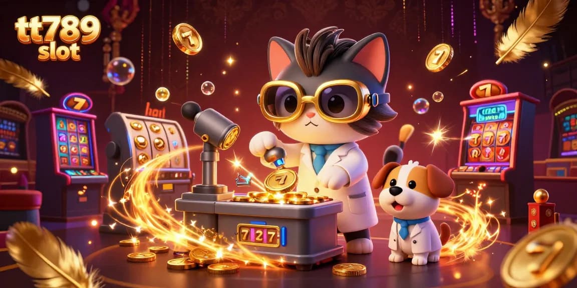 Terlibat dengan slot tt789 dalam suasana kasino yang vibrant yang menampilkan kucing ilmuwan gila dan asisten laboratorium.