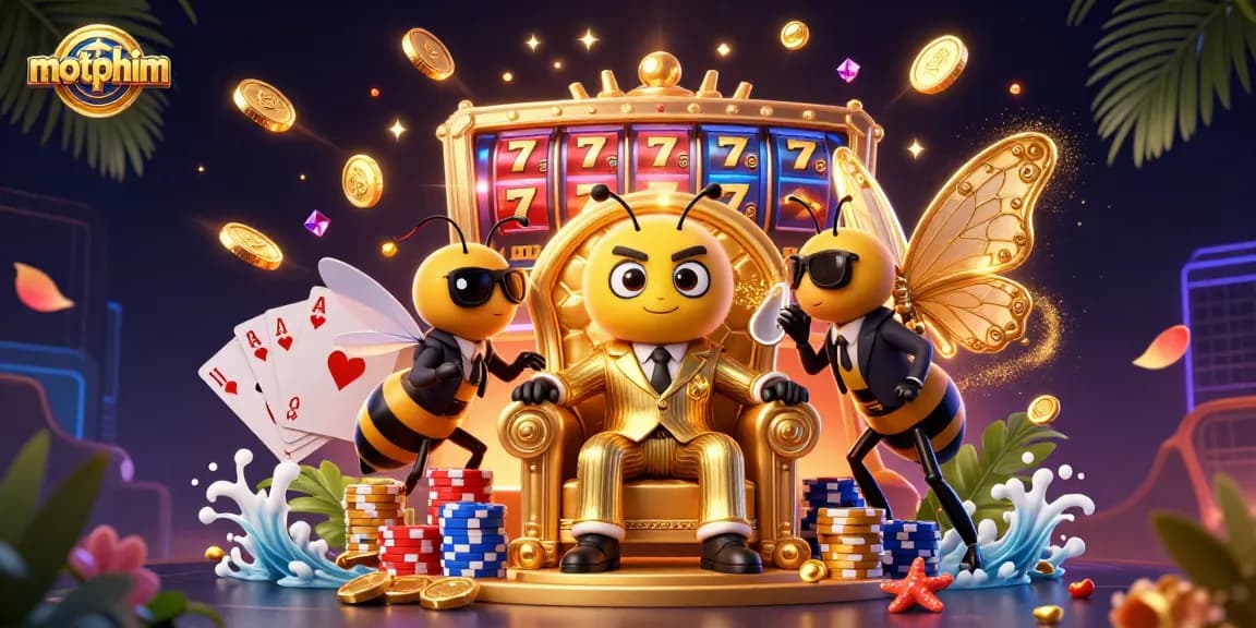 Experience thrilling gaming with motphim's dynamic illustration showcasing a buzzing casino scene.