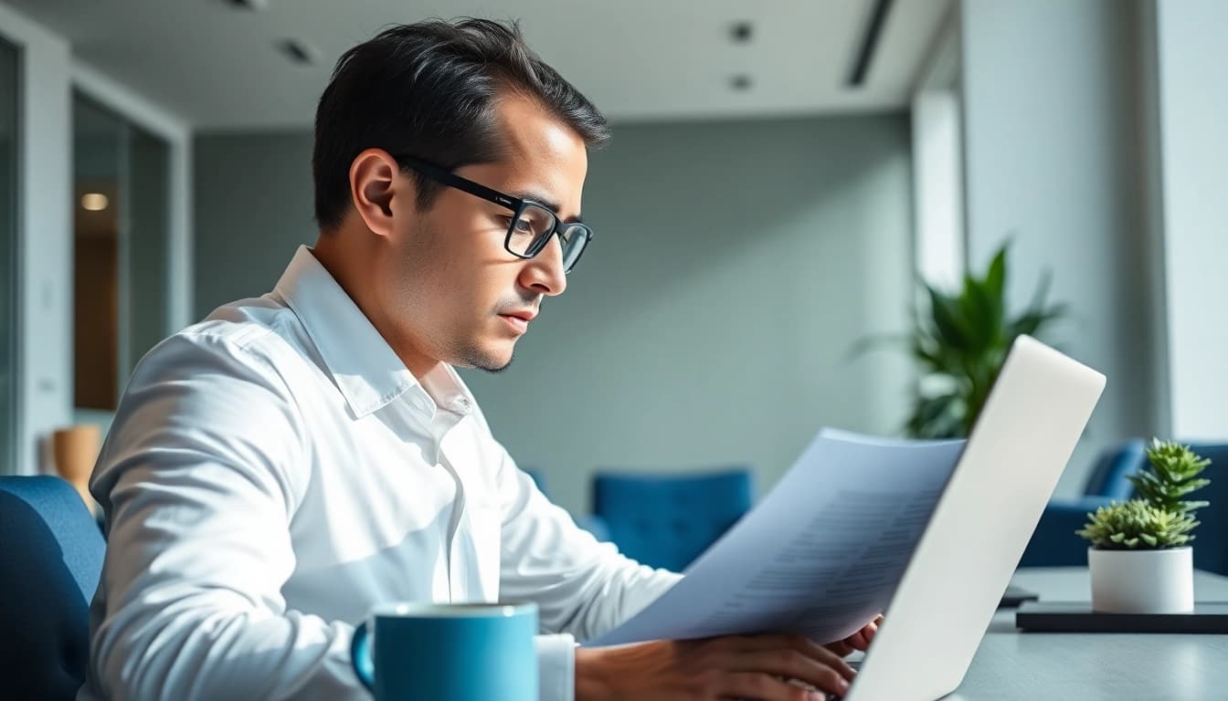 Headhunter IT bewertet Bewerbungen in einem modernen Büro