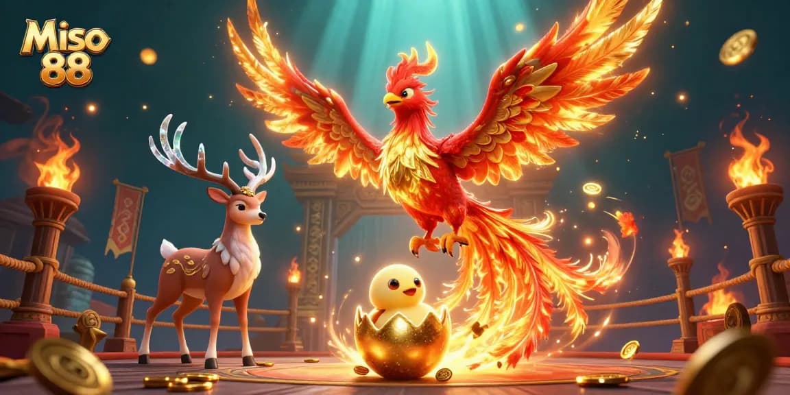 Miso 88 elevates the gaming experience, showcasing a vibrant scene with mythical characters and casino elements.