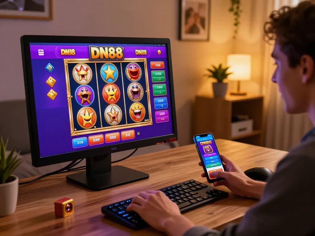 Engaging with DN88 casino gameplay on desktop, showcasing slots and betting options.