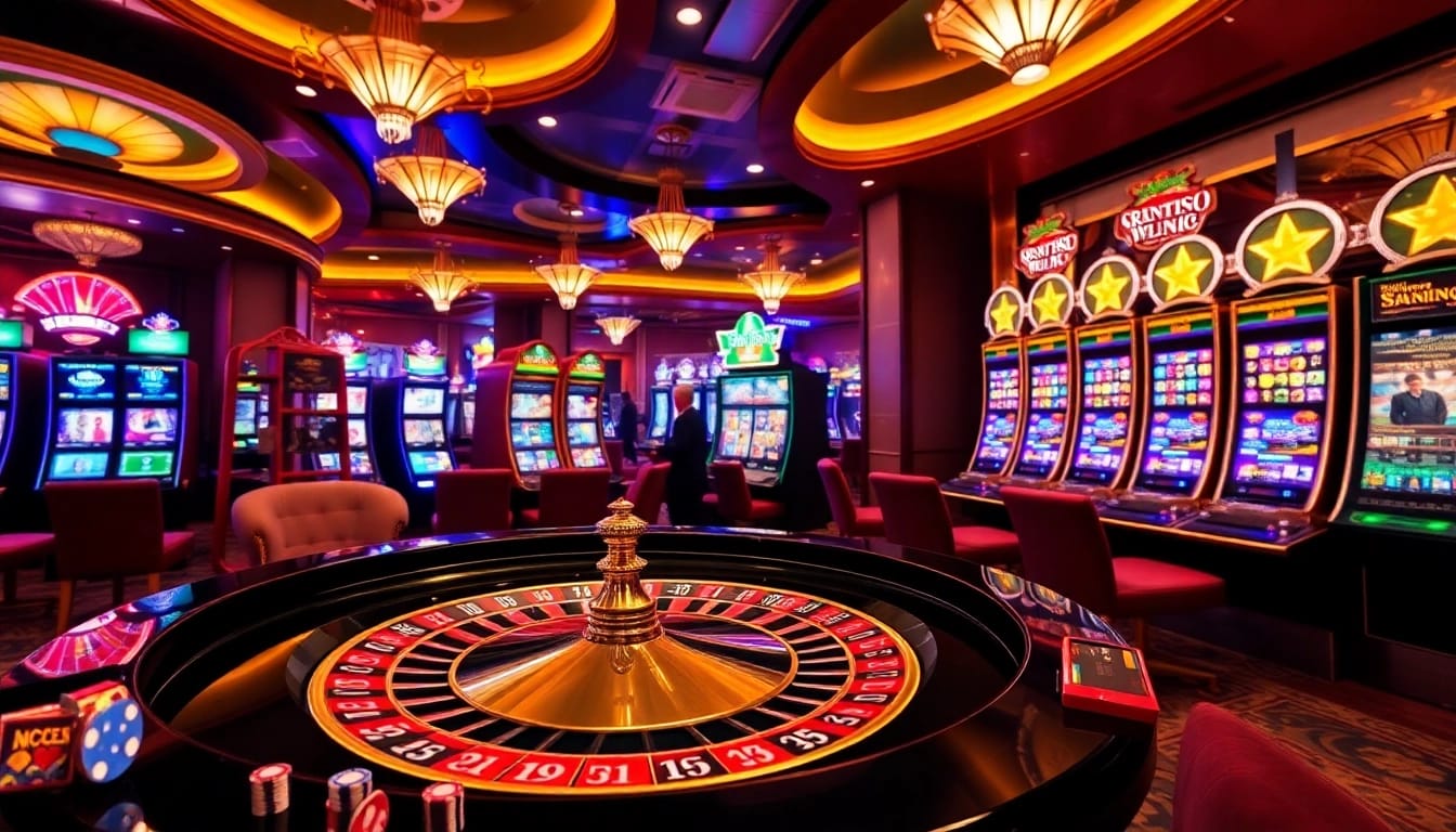 Experience the excitement of https://gg88.ltd/ with a vibrant casino scene featuring roulette and slot machines.