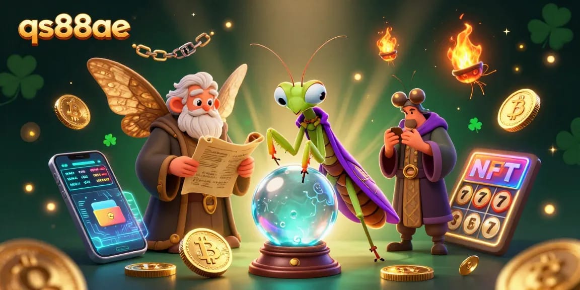 Engaging 3D illustration showcasing qs88ae's fortune teller theme with glowing crypto elements.
