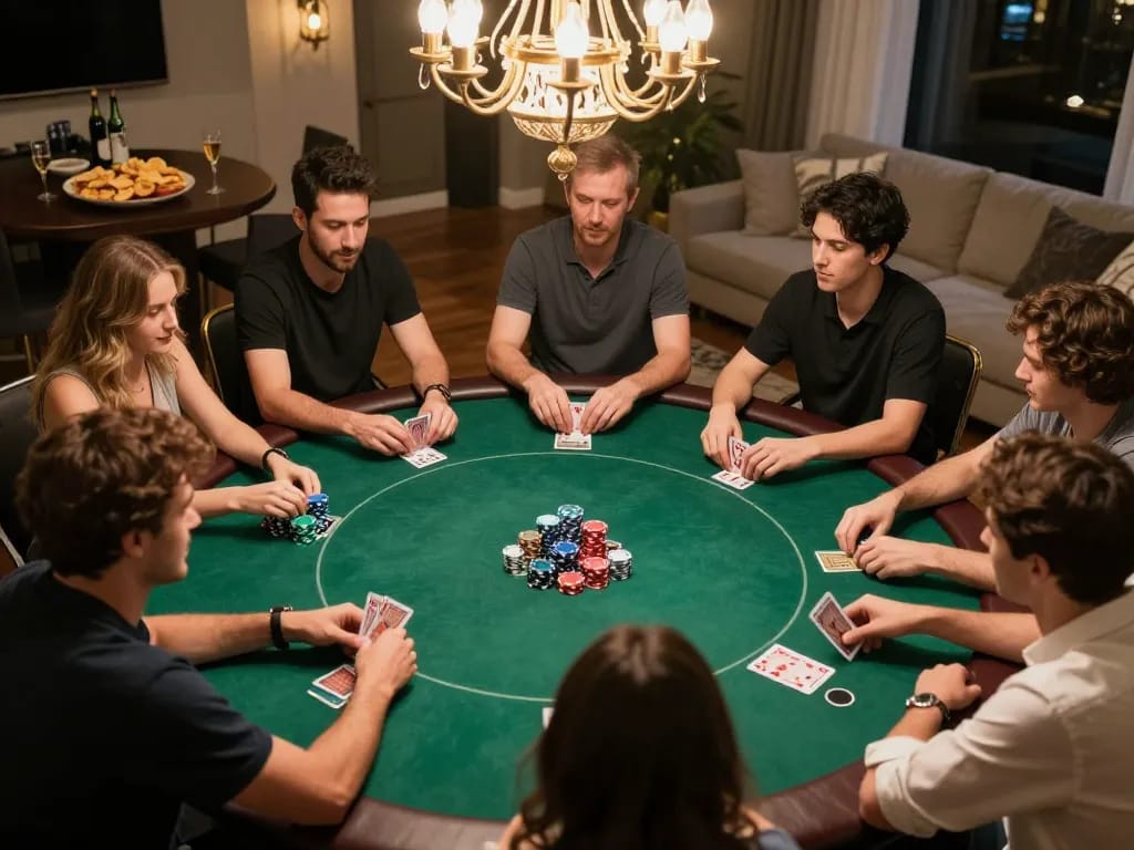 Players enjoying a strategic poker game at home, emphasizing the excitement of iwin-themed entertainment