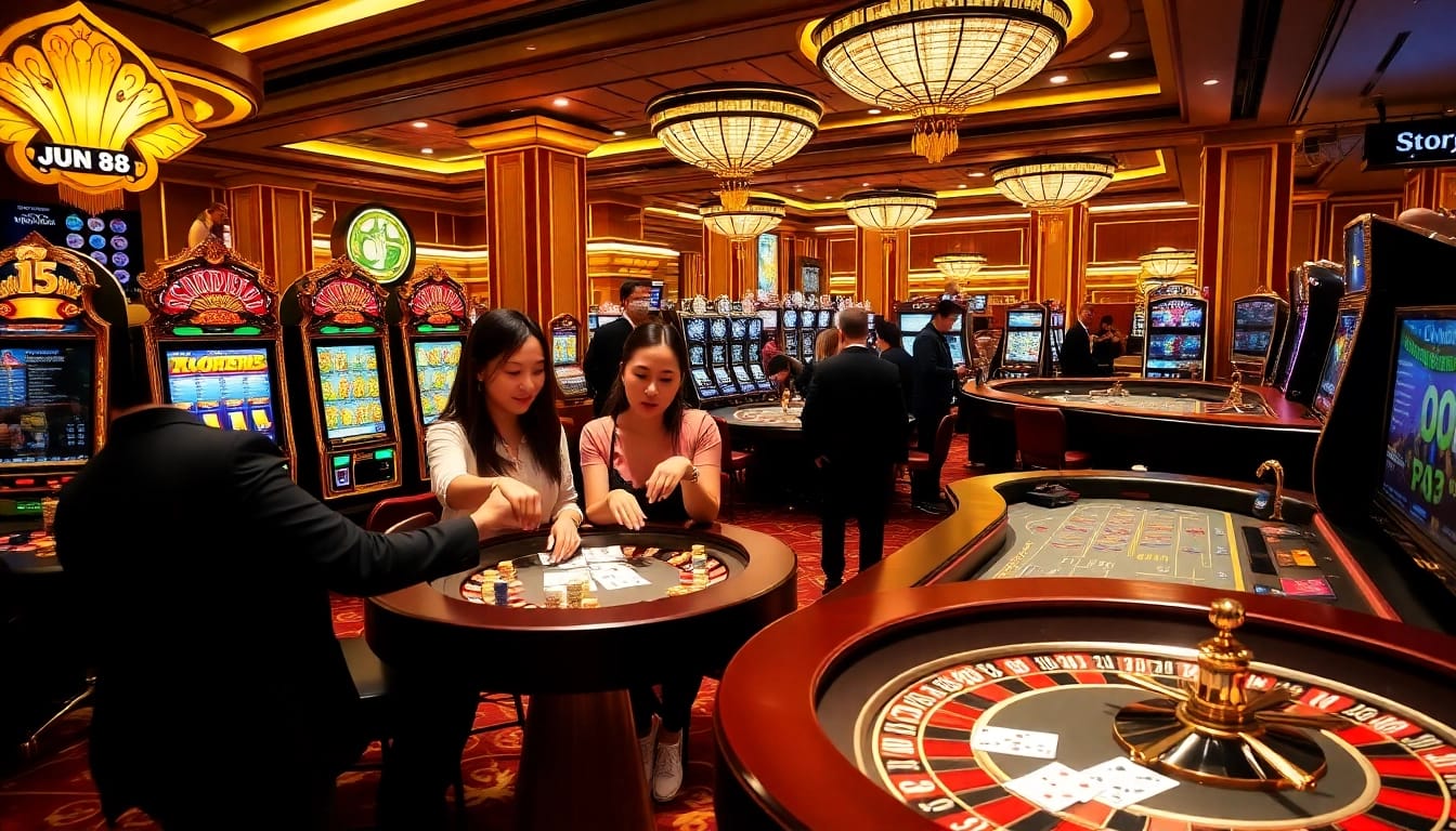 Experience the thrill of Jun 88 gaming with vibrant casino tables and excited players.
