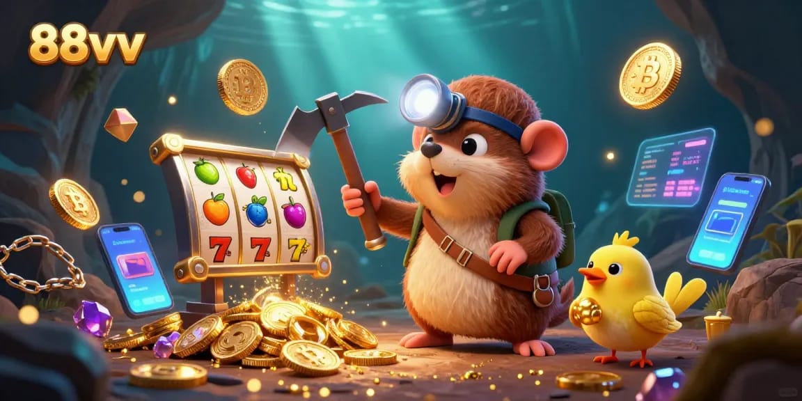 88vv treasure hunter mole and canary showcase casino game excitement with vibrant slot reels.