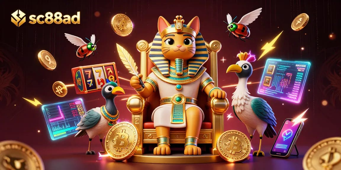 Experience the excitement of sc88ad with a pharaoh cat ruling the crypto casino kingdom.