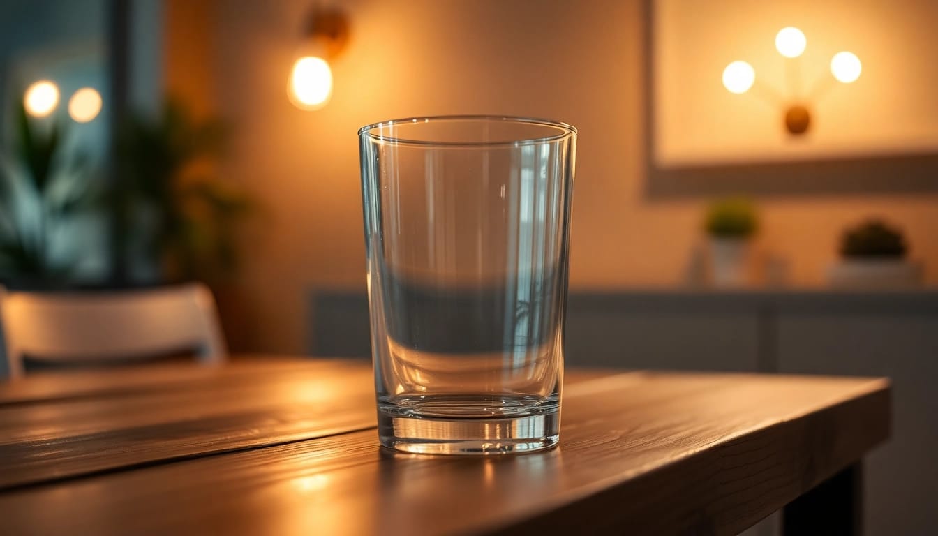 Kolloidales Silber 50 ppm in einem eleganten Glasbehälter vor einem warmen, einladenden Hintergrund abgebildet.