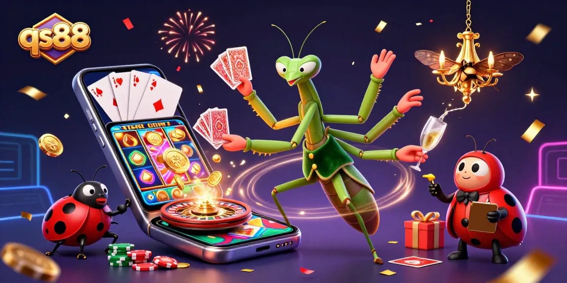 Experience the vibrant gameplay of qs88 with a lively casino scene featuring animated characters and thrilling elements.