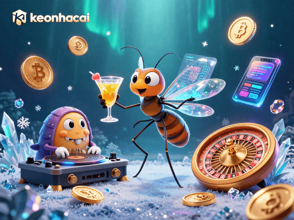 Engage with exciting betting at keonhacai featuring a vibrant casino scene with crypto elements.