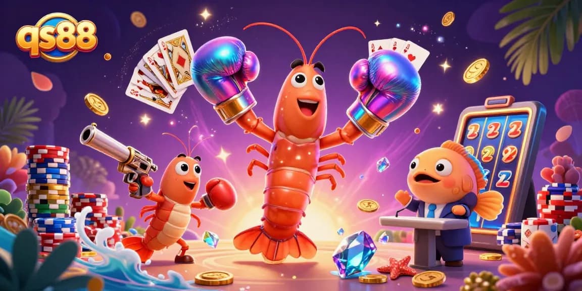 Spin and win big with qs88 in this dynamic casino-themed illustration featuring fun characters.