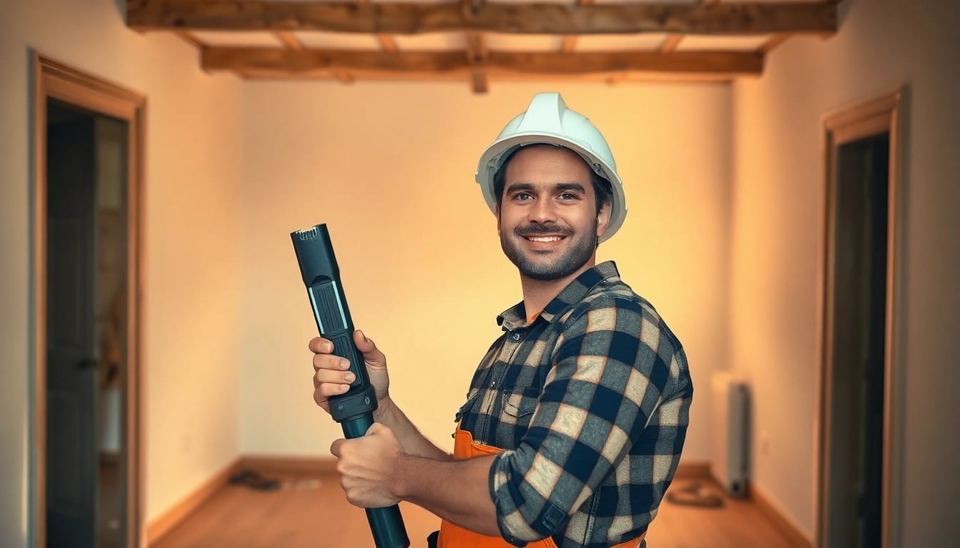 Handwerklicher Fortschritt bei der Hausrenovierung mit frischen Farben und modernen Werkzeugen