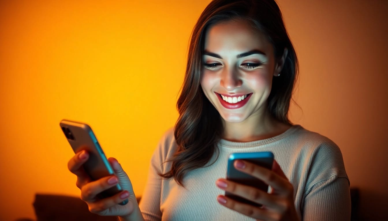 Erleben Sie die beste Casino App in Deutschland mit einer Nutzerin, die begeistert spielt.