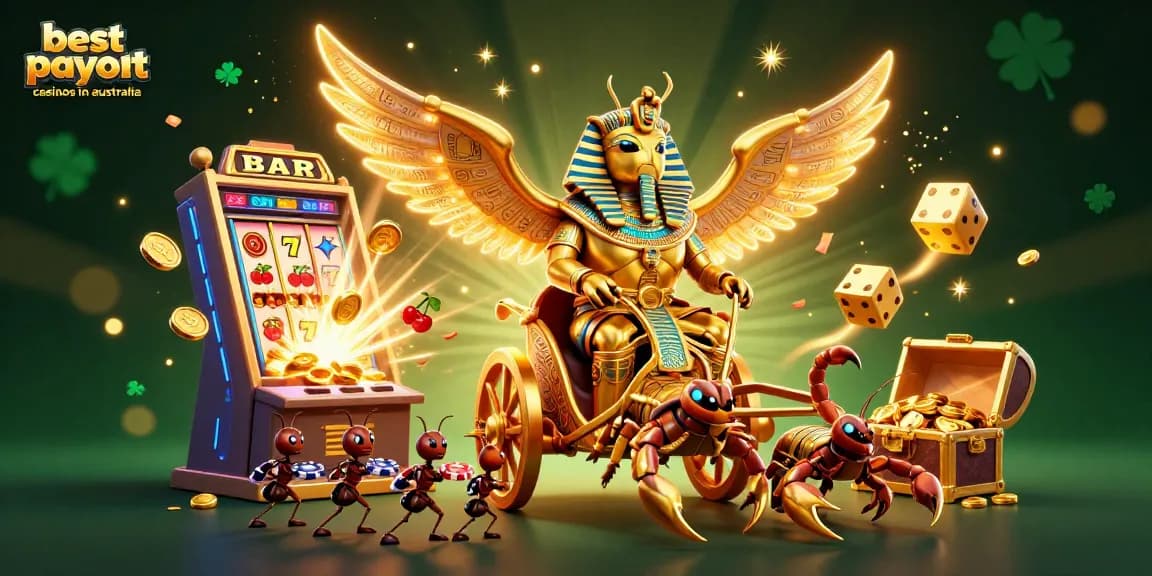 Experience the excitement of the best payout casinos in Australia with a vibrant casino-themed illustration.