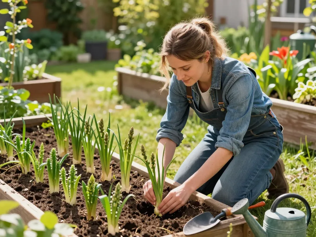 Planting spargel pflanzen in a vibrant spring garden for fresh produce.