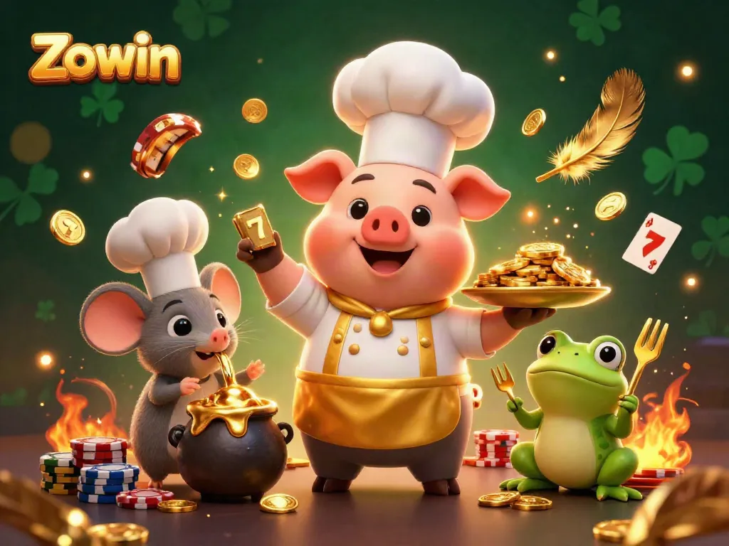 Zowin players enjoying vibrant slot games under captivating golden asset layers in an exhilarating casino scene.