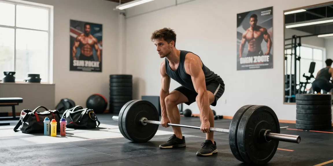 Energiegeladene Szene im Fitnessstudio mit einem fokussierten Athleten, der den Anabolika Shop Deutschland für ernsthaften Muskelaufbau hervorhebt.
