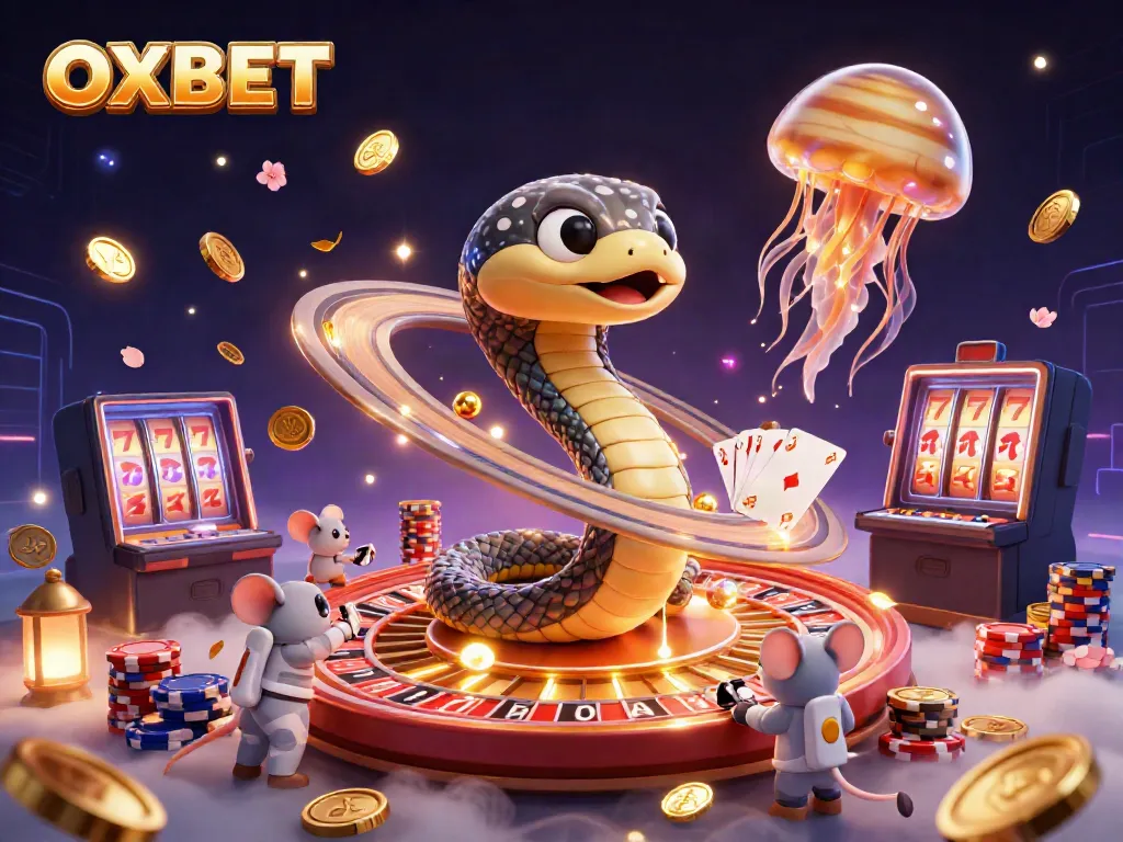 Experience the thrilling world of OXBET with dynamic gaming elements, cosmic characters, and vibrant visuals.