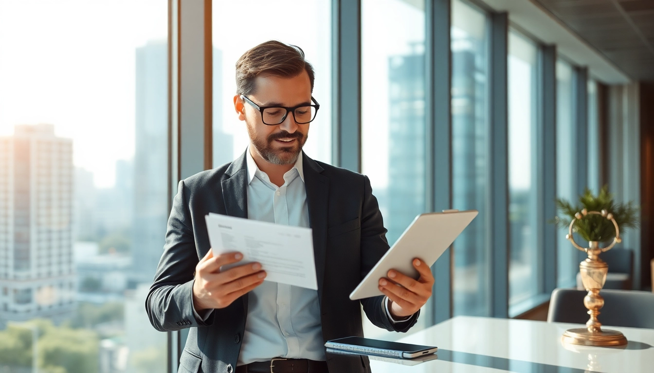 Headhunter Vertrieb analysiert sorgfältig einen Lebenslauf in modernem Büro.