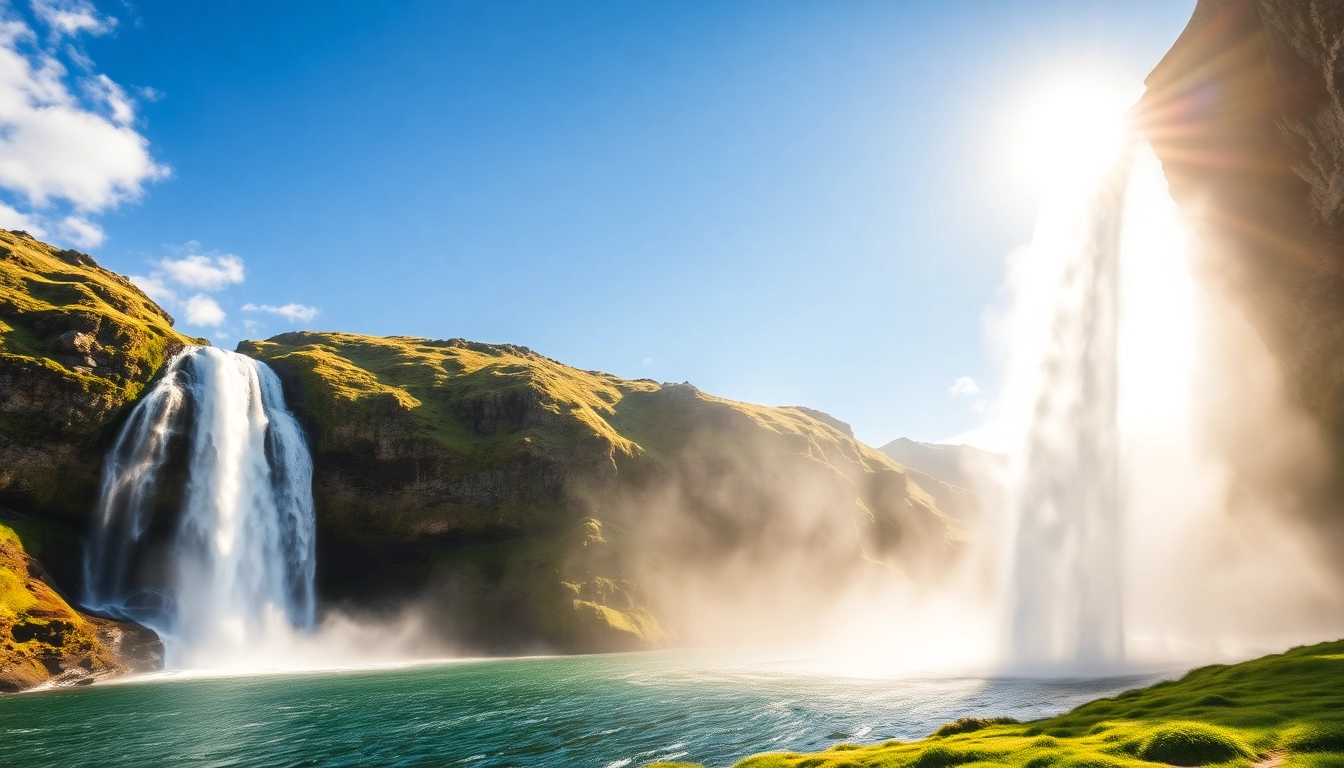 Erlebe die spektakuläre Reise nach Island mit berühmten Wasserfällen und Geysiren in einer sanften Landschaft.