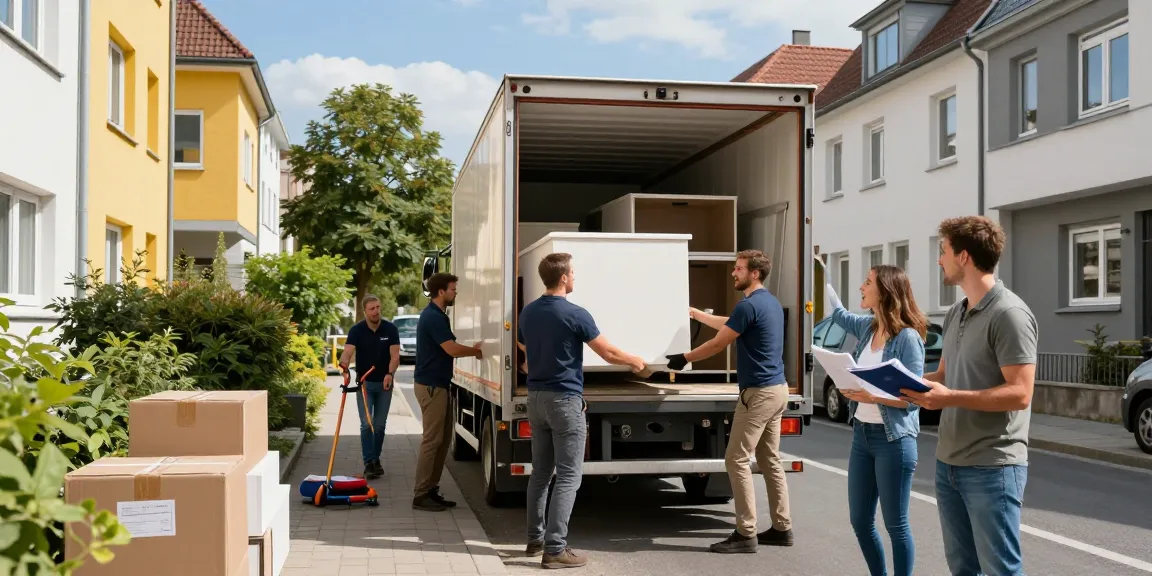 Professionelle Umzugsunternehmen Darmstadt laden Möbel in modernen Umzugswagen