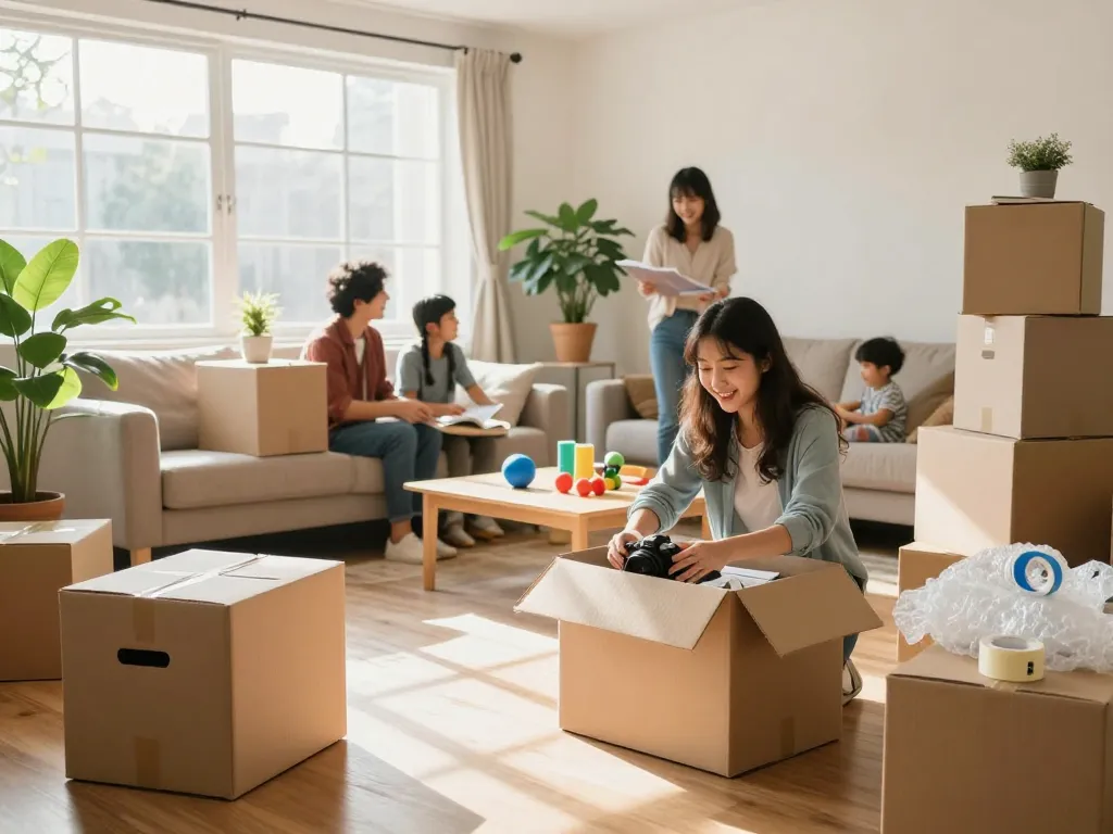 Familie, die ein stressfreies Umzugserlebnis mit Umzugsunternehmen Hannover in ihrem neuen Zuhause genießt