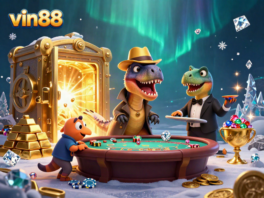 vin88 captivates players with thrilling casino action featuring a raptor card counter and gems.