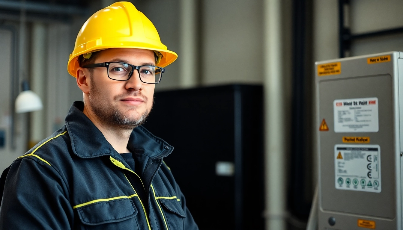 Techniker führt DGUV V3 Prüfung an elektrischen Geräten durch, um Sicherheit am Arbeitsplatz zu gewährleisten.