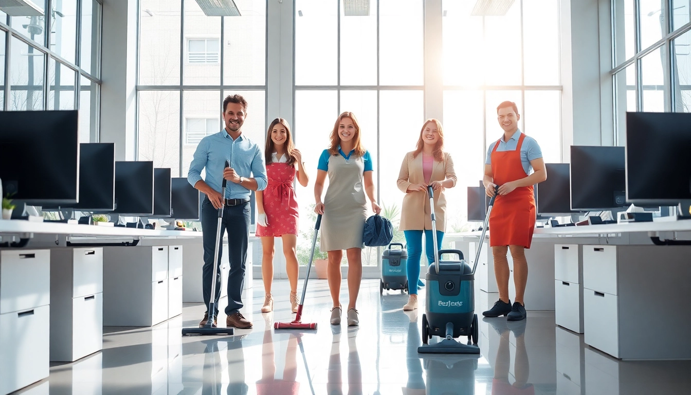 Efficient Gebäudereinigung Ulm in action, showcasing a pristine workspace with dedicated cleaning professionals.