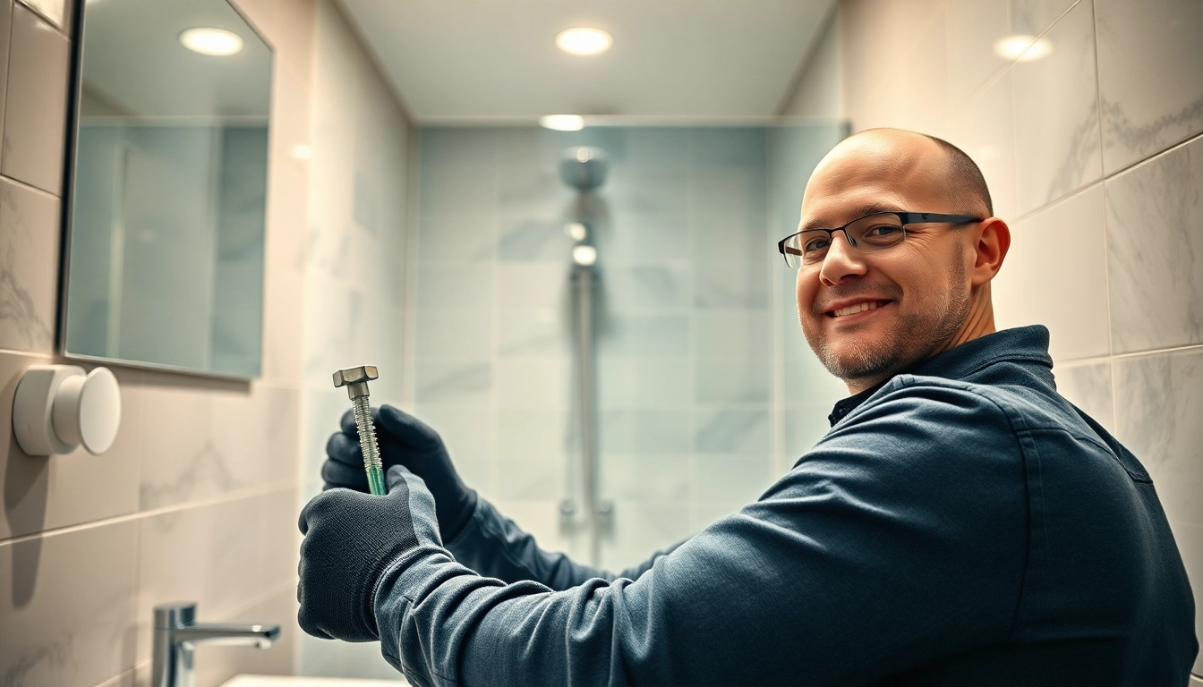 Erfahrener Installateur beim Arbeiten im Badezimmer, stellen einen installateur notdienst bereit, um Sanitärprobleme professionell zu lösen.