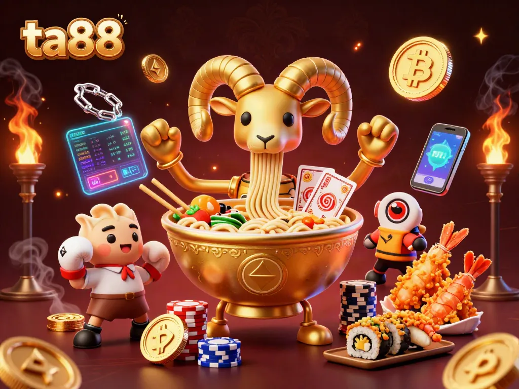 Engage with ta88's vibrant 3D casino scene featuring unique characters in a dynamic gaming atmosphere.