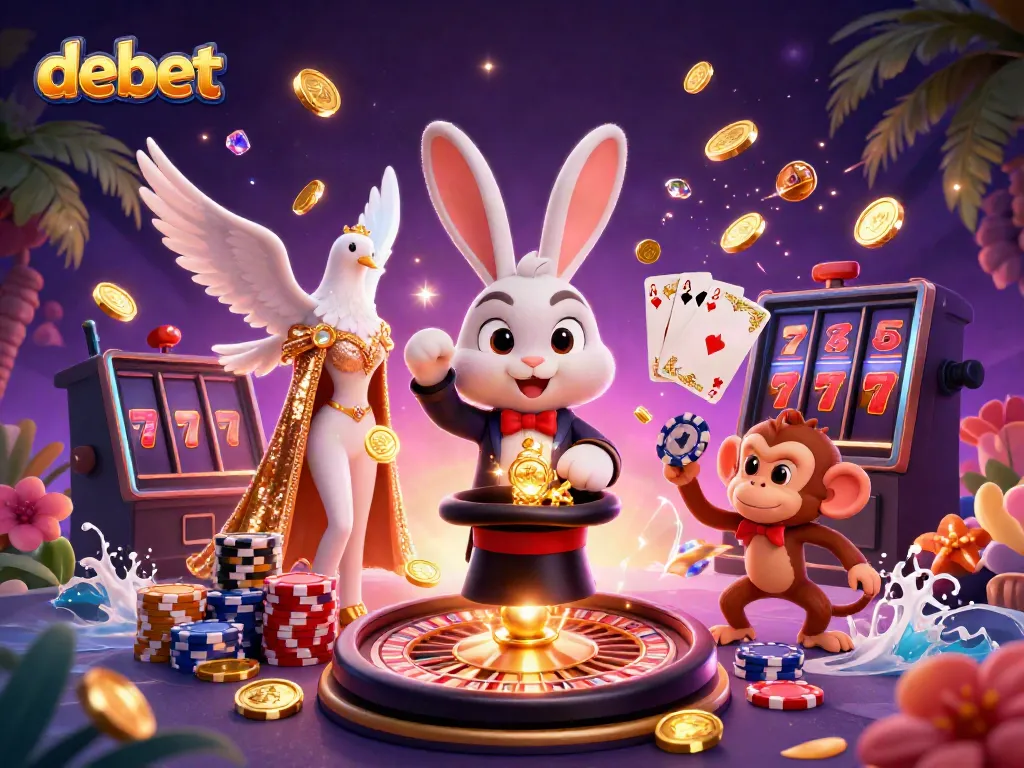 Experience debet's dynamic gaming world with a mesmerizing magician and exciting casino elements.