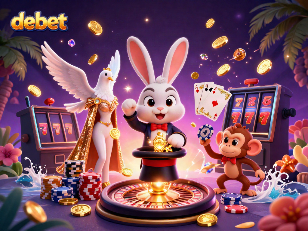 Experience debet's dynamic gaming world with a mesmerizing magician and exciting casino elements.