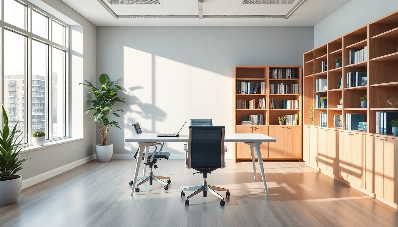Elegantes und ergonomisches Büro mit stilvollen Büromöbeln - Schreibtisch und Stuhl in einem modernen Raum.