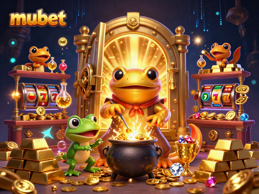 Experience exhilarating gameplay at mubet with a treasure-filled scene featuring 3D characters and gaming elements.
