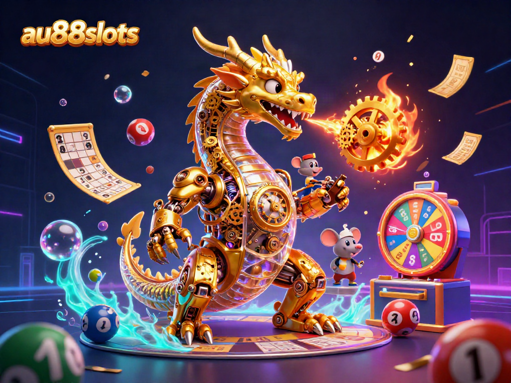 Experience the thrilling world of au88slots, featuring a golden dragon and dynamic gaming elements.