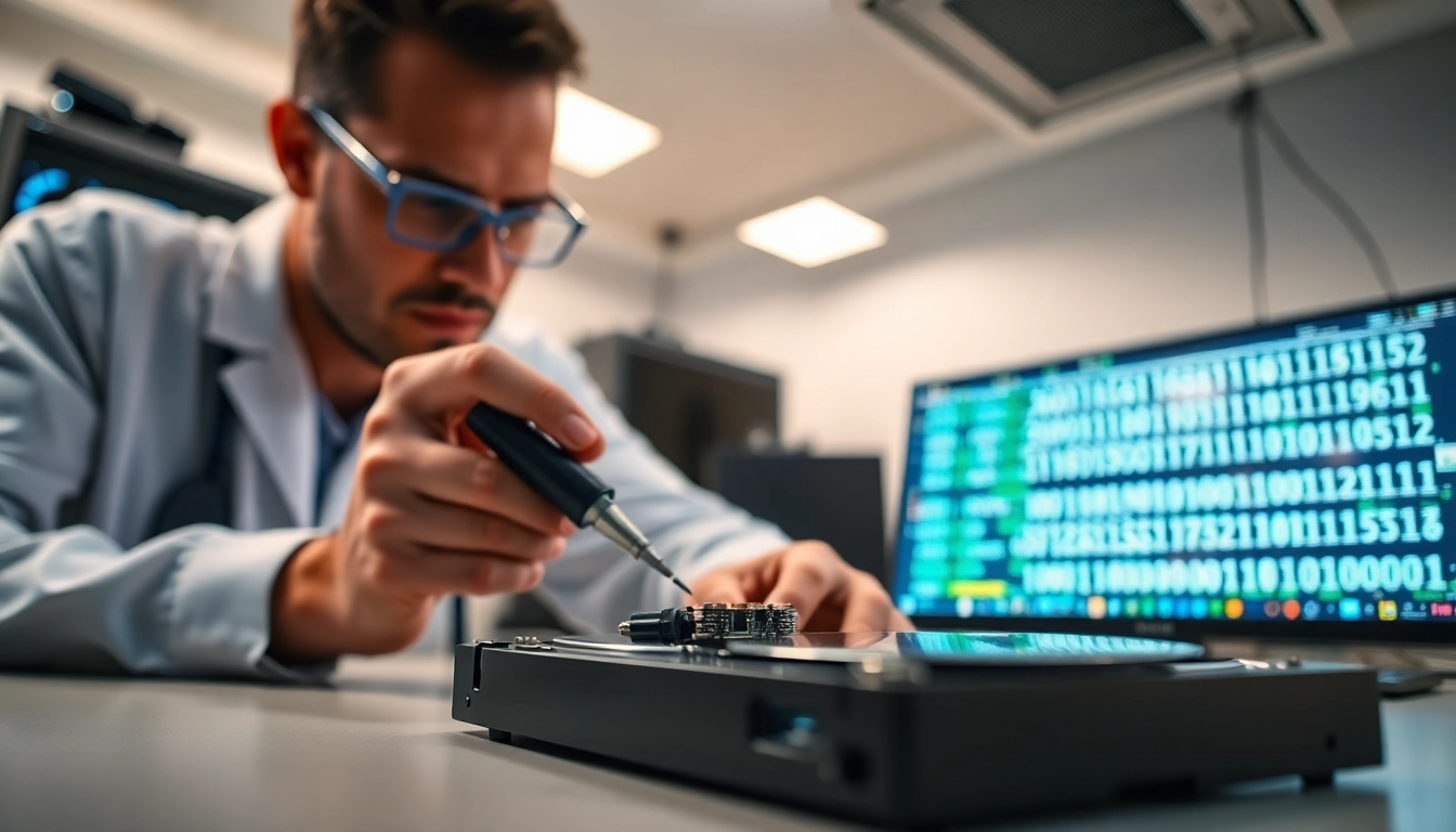 Datenrettung externe festplatte durch einen Techniker in einem modernen Büro.
