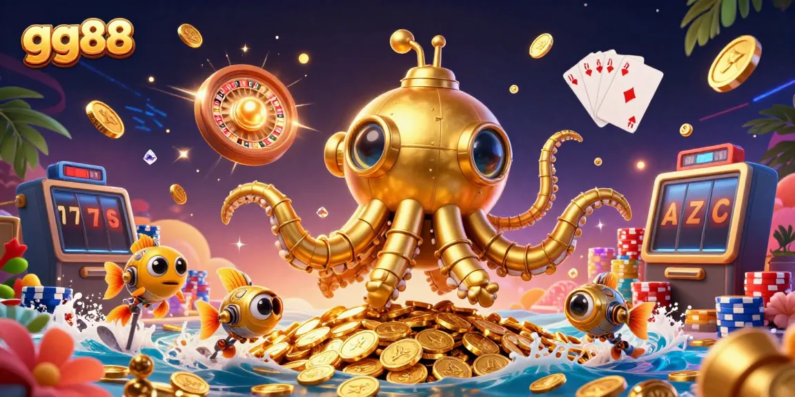 Experience the exciting world of gg88 with a golden kraken submarine in a dynamic casino scene.