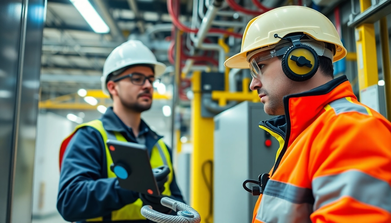 Technician conducting a DGUV V3 Prüfung for electrical safety in an industrial workshop.