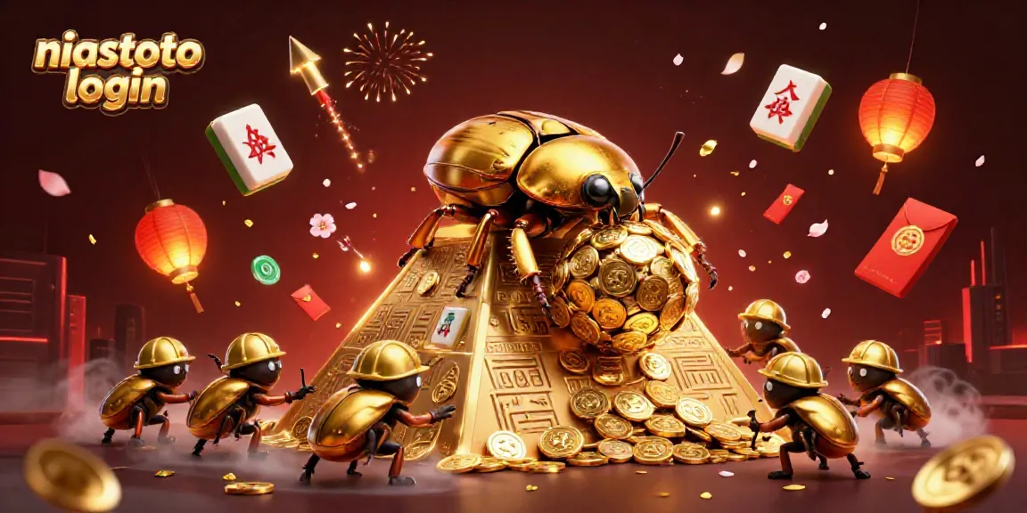 Permainan menarik di niastoto login dengan simbol kasino berkilau dan koin emas yang melimpah.