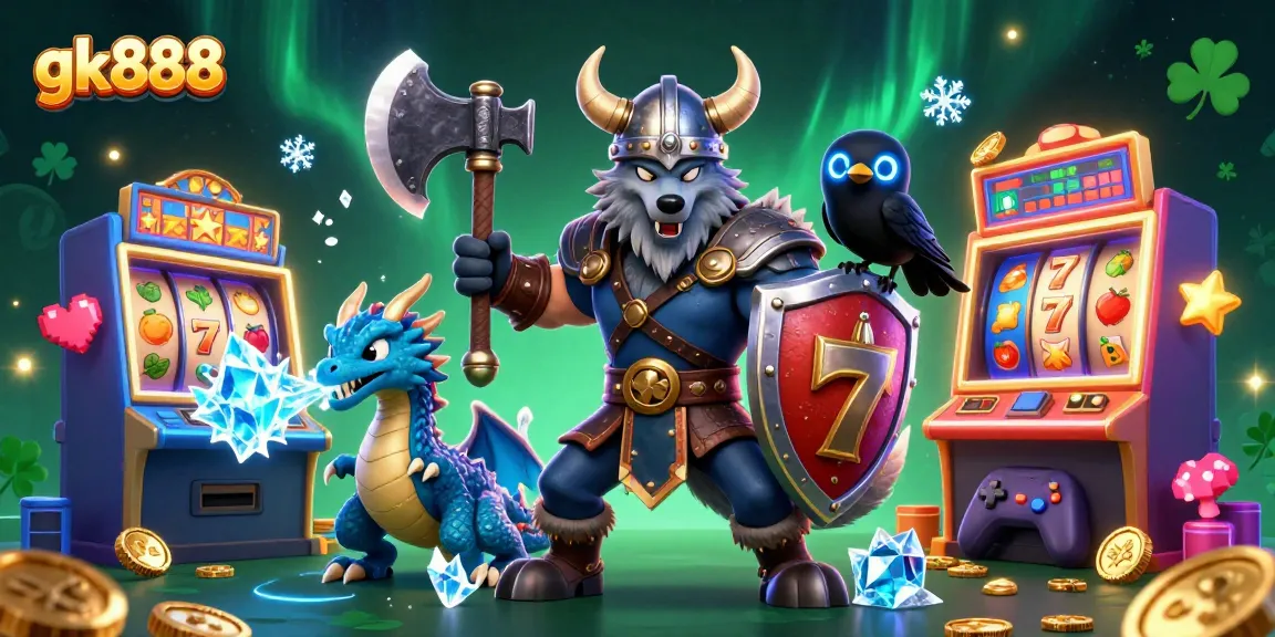 Spin to win at gk888 with a thrilling 3D casino illustration featuring engaging characters and vibrant slot machines.