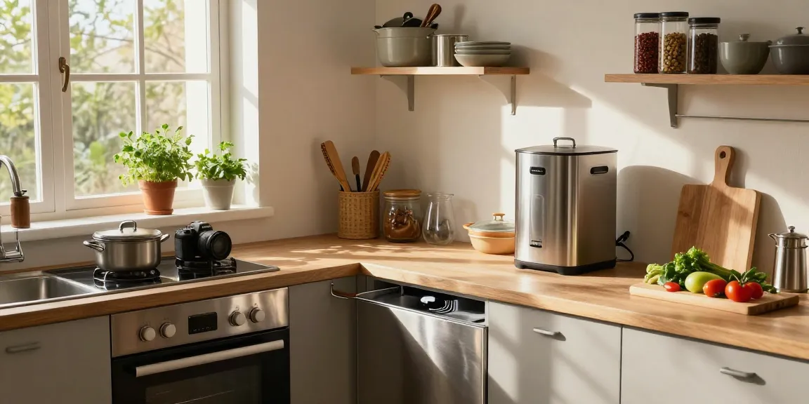 Installation eines Warmwasserspeichers Küche unter einer stilvollen Arbeitsplatte in einer modernen Küche.