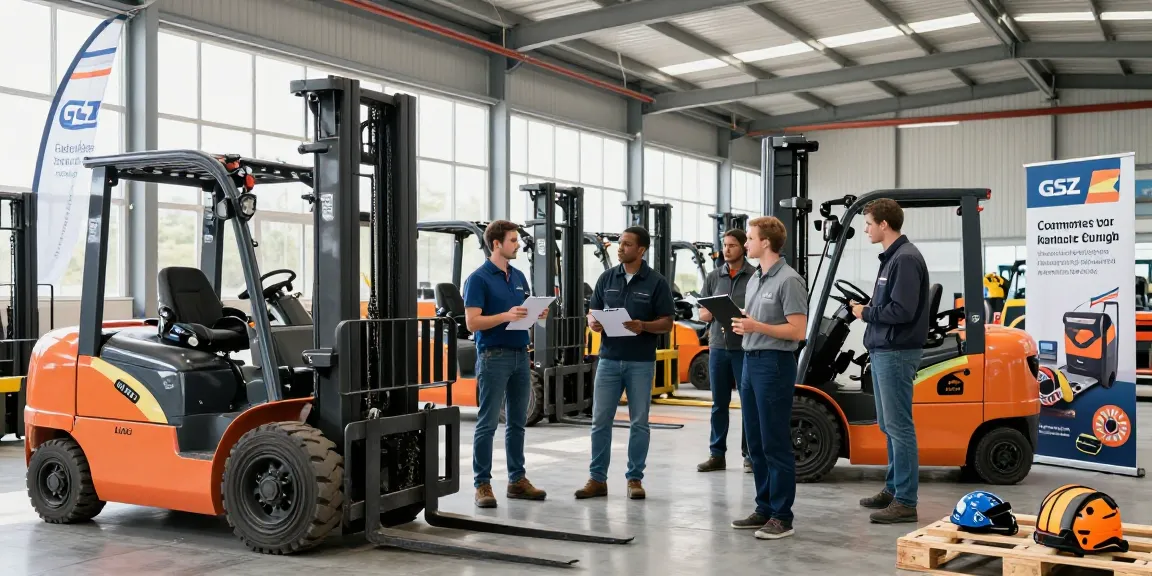 Hochwertige gebrauchte Gabelstapler Deutschland, präsentiert in einer professionellen Lagerumgebung, die Service und vielfältige Optionen hervorhebt.