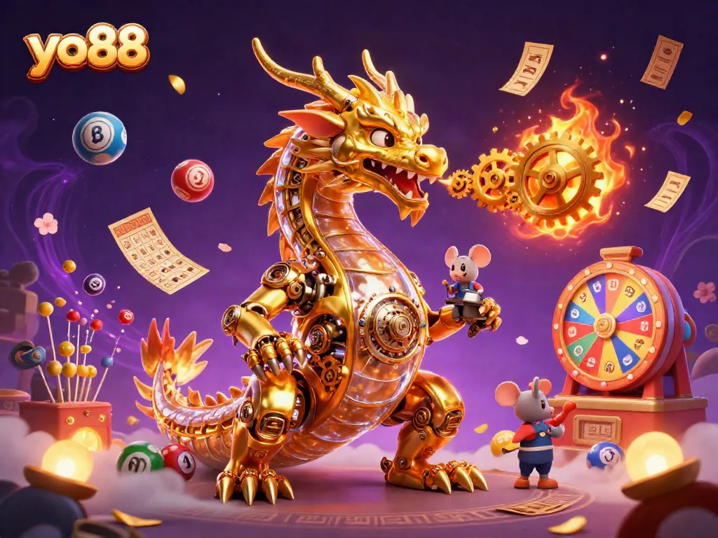 Join the yo88 adventure with a golden dragon and vibrant lottery themes to win big!