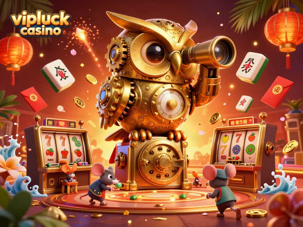 Experience the rich environment of vipluck casino with dynamic slot machines and engaging characters in a vibrant setting.