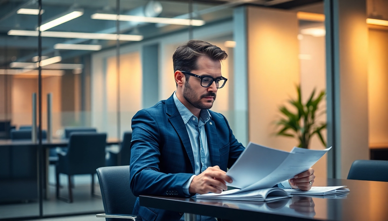 Headhunter Ingenieure analysiert Bewerbungsunterlagen in einem modernen Büro mit professioneller Atmosphäre.